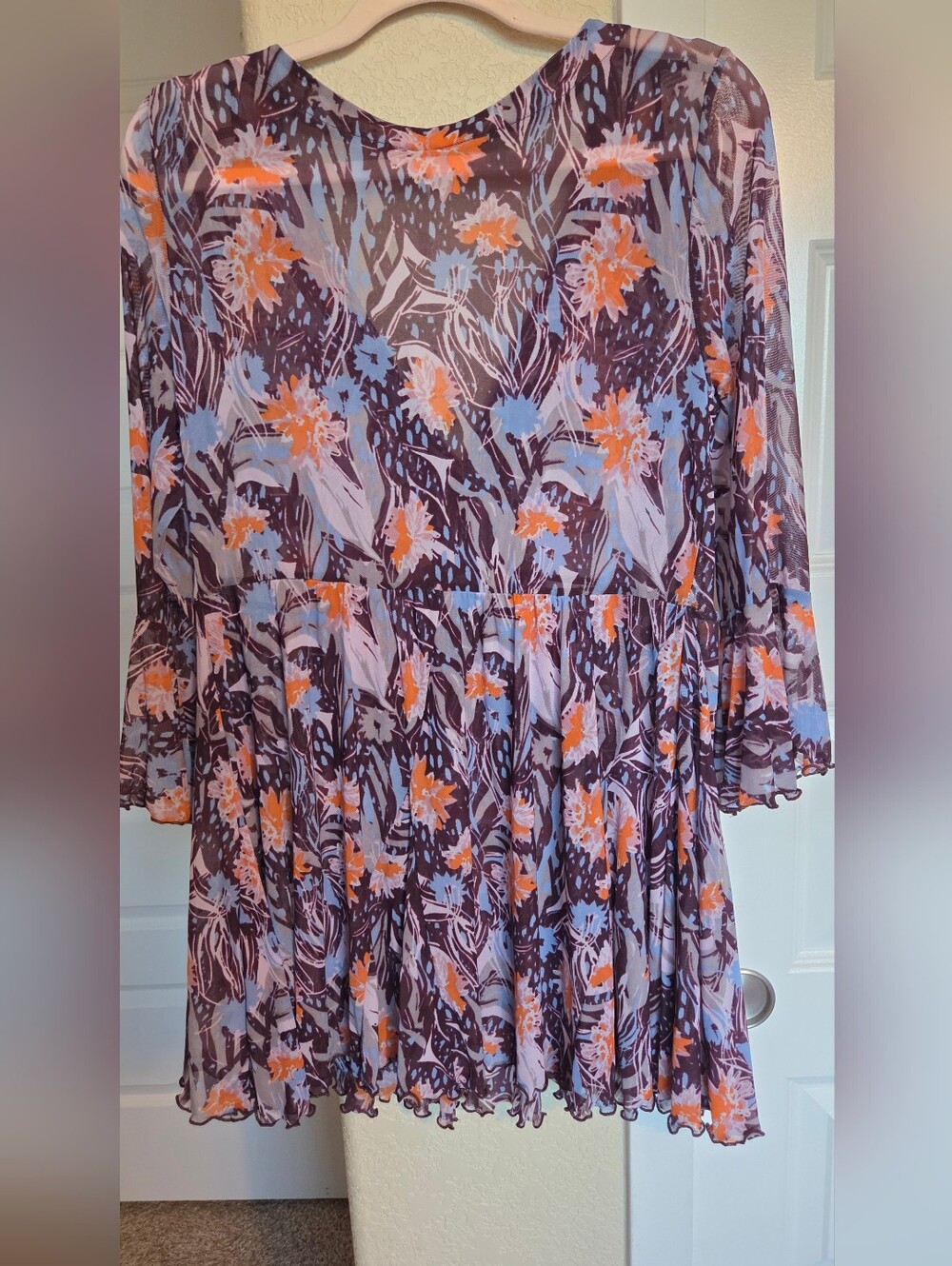 Free People Floral Long Sleeve Dress in Plum, Orange & Periwinkle